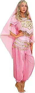 [Yihuimin] Woman Arabian Prince Belly Dance Costume Crop Top Harem Pans with Hijab Waist Wraps