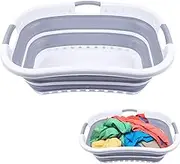 Grey Plastic Laundry Basket Bundle - Collapsible Clothes Storage Hamper Kit, Foldable Washing Basket Set for Home Organization