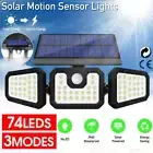 Solar Motion Sensor Light 3 Head Security Flood Lamp 74LEDs Outdoor Garden Wall