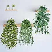 IHKFILAN Artificial Hanging Plant, 3 Packs Fake Plants, Artificial Hanging Plants Potted Greenery Decor, Eucalyptus Mandala Snow Pea Vine in Pot Plants for Office Farmhouse Home Indoor Outdoor Decor
