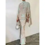 Women's Dress Set Casual Dress Skirt Set Sheath Dress Elegant Modern Floral Ruffle Print Long Dress Maxi Dress Long Sleeve Stand Collar Daily Going out White C