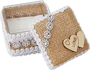 GETAJGHSD Box Rustic Jute Twine Ring Box with Lace Elegant Double Heart Design for Weddings Engagements and Romantic Proposals Versatile and Ring Bearer Pillow and Flower Girl Basket