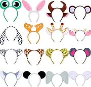 16 Pieces Jungle Safari Headbands - Wild One Birthday Decorations, Photo Booth Props, Hair Hoop for Kids Adults - Animal Cosplay Party Supply, Stage Performance