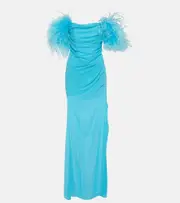 [Giuseppe di Morabito] Giuseppe di Morabito Feather-trimmed georgette maxi dress AU 4 blue