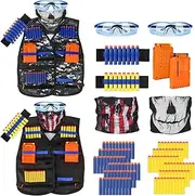 Kids Tactical Vest Kit for Nerf Guns Series with Refill Darts,Dart Pouch, Reload Clips, Tactical Mask, Wrist Band and Protective Glasses,Nerf Vest Toys for 4 5 6 7 8 9 10 11 12 Year Boys(2 Pack)