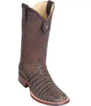 Los Altos BROWN1 Caiman Crocodile Square Toe TPU Rubber Sole Western Boot EE