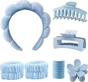 16 Piece Spa Headband Make Up Sponge Set for Women, Bubble Skincare Headband Wrist Wash Band, 3 Hair Clips, 10 Hair Elastics, Make-Up Hair Band, Cosmetic Headband, Yoga Sports Shower Haircare Set