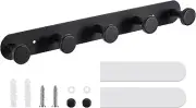Coat Hooks Wall Mounted, Black Rack with 5 Adhesive & Screw