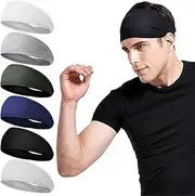 [ZhongShuang] Pack of 6 Sports Headbands, Sweatband Head, Sweatband Forehead, Summer Hair Band Men Boys Non-Slip Headband Men Elastic Headband for Cycling Fitness Tennis Running Yoga