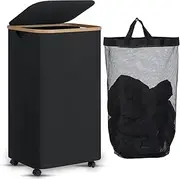 100L Laundry Basket with Wheels,Foldable Laundry Hamper with Lid and Removable Bag,Storing Clothes is Easy for Laundry Room,Bedroom,Bathroom