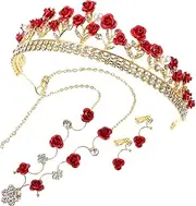 [WRITWAA] Wedding Tiaras Kid Jewelry Creative Necklace Princess Crowns and Tiaras for Little Headband for Wigs Chain Necklace Wedding Headbands Xmas Bridal Red Alloy