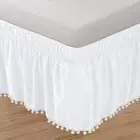 Pompom Fringe Bed Skirt Ruffle Valance Elastic Bed Wrap Around Double Queen King