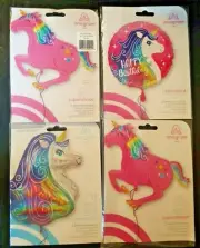 4 Colourful Rainbow Unicorn Head And Horn 30" 39" 17" Foil SuperShape Balloon