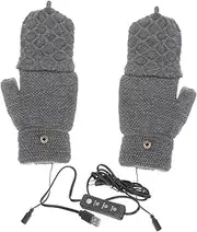 [KOMBIUDA] 1pair USB Electric Heating Mitts Adjustable Thermal Gloves for Skiing Riding Cold Weather Comfortable Quick Heating Warmth for Outdoor Activities Grey Fingerless