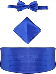 [Zplumestarxx] Cummerbund Bow Tie Set Mens Formal Solid Pre-Tied Bow Tie Cummerbund And Pocket Square Set Men'S 3 Piece Formal Accessory Set
