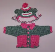Doll Clothes Outfit, Crochet Sweater HPk Sock Monkey Sweater Hat Fit 15-17" Doll