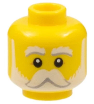 LEGO New Head Minifigure Yellow White Bushy Eyebrows Crow Feet Moustache D174