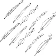 10 Pieces Geometric Metal Hair Clips Minimalist Dainty Hair Barrettes Metal Hair Accessories for Women Headwear Accessories, 5 Styles (Silver)