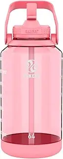 Takeya 64 oz Motivational Water Bottle with Straw Lid with Time Marker, Half Gallon, Premium Quality BPA Free Tritan Plastic, Flutter Pink