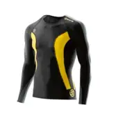 Skins Dnamic Mens Compression Long Sleeve Top - Black / Citron | BRAND NEW