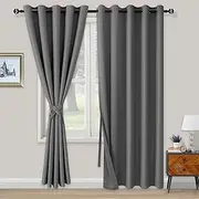 XWZO Blackout Curtains Window Drapes for Bedroom Living Room with Tieback and Gromment Thermal Insulated Energy Saving Room Darkening Noise Reduction, Set of 2 Pannels, W168cm x D229cm, Light Grey.