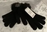 ❤️Capelli Womens Faux Fur Cuff 2 Finger Touch Magic Gloves Black Knit NWT