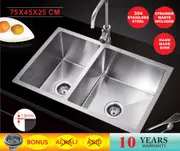 750*450*250 Handmade Stainless Steel Under/Topmount Kitchen Laundry Single Sink [44HF7545D]