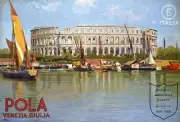Vintage Illustrated Travel Poster CANVAS PRINT Italy Coliseum Pola 8"X 12"