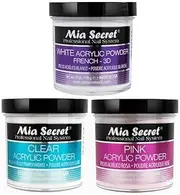 MIA SECRET 4 oz Acrylic Powder 3pc Set - Pink, Clear & White - Made in USA