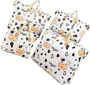 MOBUTOFU 4pcs Large Capacity Bedding Storage Pouch with Cow Pattern for Quilt and Clothes Organization Durable Material for Moving and Travel