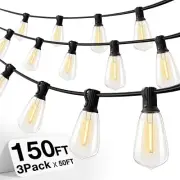 Luces de cadena para exteriores de 150 pies, luces impermeables para patio