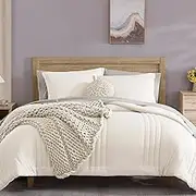 Monbix California King Size Comforter Set - 7 Pieces Bed in a Bag California King, White Bedding Sets with Comforter, All Seasons Down Alternative Comforter Bed Set with Sheets, Pillowcases & Shams