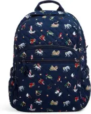 Vera Bradley Navy Campus Backpack Christmas Snow Globe Motifs 28453-15378