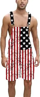[Fiksmigo] Mens American Flag Overalls Denim Bib Shorts Romper Adjustable Strap with Pockets