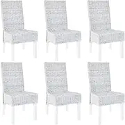 Dining Chairs 6 pcs Light Brown Kubu Rattan and Mango Wood Kitchen Chair