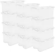 12 Pack Hinged Lid Storage Box, Stackable Organizing Container Bins, 4 Quart, Cl