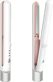 CyperEver Hair Straightener and Hair Curler 2 in 1, Fast Heating Ceramic Flat Iron Hair Rollers, Rechargeable Wireless Curling Iron Hair Waver, Portable Travel Curling Wand Hair Styler (White)