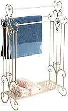 Free Standing Towel Rack for Bathroom 3 Tier Metal Towel Rack Stand with Shelf Floor Towels Rack Freestanding for Bath Towels, Hand Towels, Washcloths, Modern Retro White