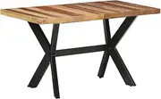 vidaXL Solid Wood Dining Table, Industrial Style, Honey Finished Acacia and Rubberwood, Steel Legs and Cross Frame, Handmade, Versatile Kitchen Utility