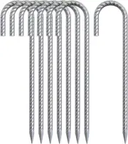 16 Inch Rebar Tent Stakes Heavy Duty J Hook Ground Anchors Galvanized Steel Meta