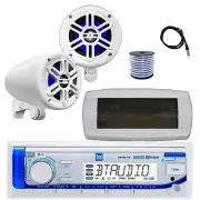Dual Bluetooth Marine Receiver, Cover, Antenna,Wire, 2x 4" 150W White Speakers