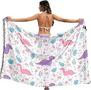 [RPLIFE] Cute Pastel Cartoon Dinosaurs Sarong Coverups for Women, Summer Long Sarong Cover Up, Large, Cute Pastel Cartoon Dinosaurs, Medium