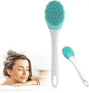 Frafuo Electric Body Brush-Rechargeable Silicone Shower Back Brush IPX7 Waterproof with Long Handle-Foot Skin Care Bath Brush for Showering Suitable for Both Men and Women, Green