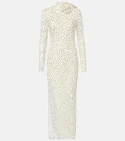 [Magda Butrym] Magda Butrym Floral-appliqué polka-dot maxi dress AU 10 white