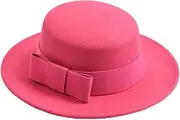 [Generic] Women Classic Felt Fedora Hat Fashion Wedding Prom Dress Hats Church Cap Flat Top Party Jazz Hat with Bow-Belt