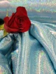 Sky Blue Sparkly Iridescent Hologram Polyester Glitter Print Fabric By The Yard