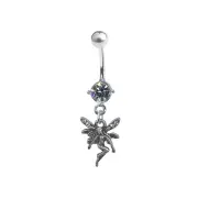 Belly Navel Ring Dangle Fairy Faerie with Prong Setting CZ Gem 14g