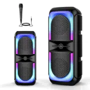 Dual 4'' Portable Bluetooth Speaker Heavy Bass Sound System Party Mic Subwoofer