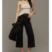 Anthropologie The Colette Cropped Wide-Leg Pants by Maeve: Contrast-Stit 27