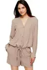 Eileen Fisher Silk Mandarin Collar Romper Mocha NWT $328